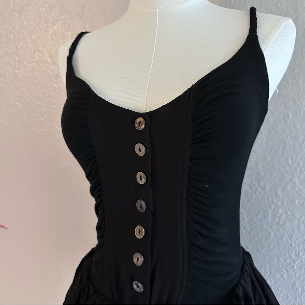 Olivaceous Black Ruffled Mini Dress | Button Front Corset Bodice | Size M - Picture 2 of 5